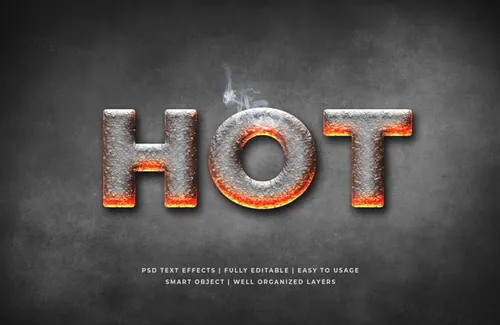 燃烧金属3D立体字文本特效PSD模板 Hot 3d Text
