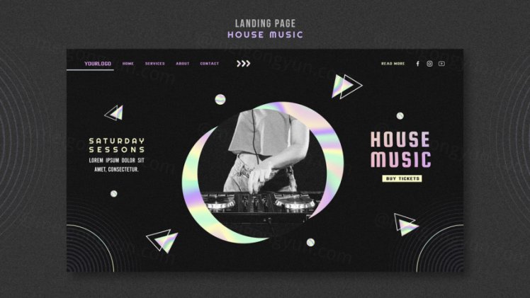浩室电音迪厅DJ音乐宣传海报PSD模板素材 House music ad social media post template