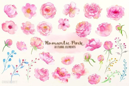浪漫粉色水彩设计套装 Design Kit Romantic