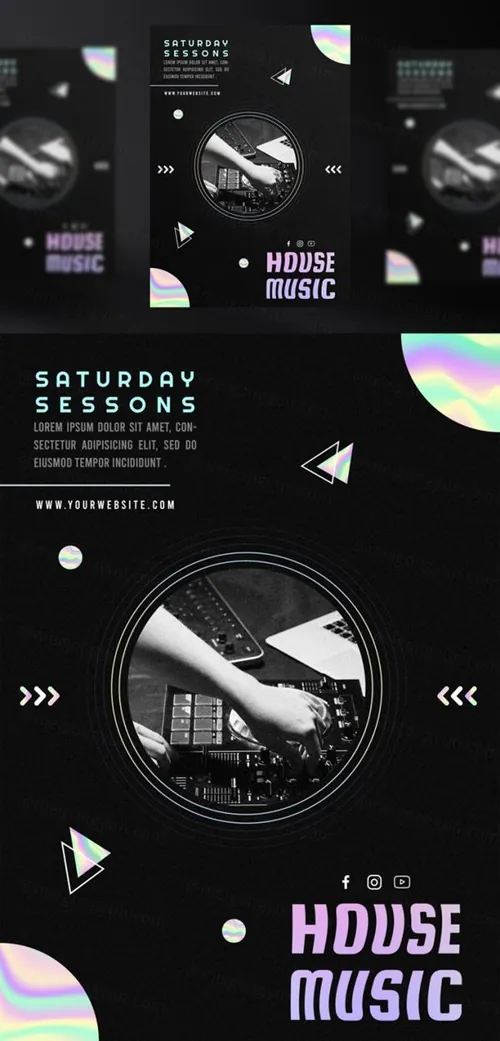 浩室电音迪厅DJ音乐宣传海报PSD模板素材 House music ad social media post template