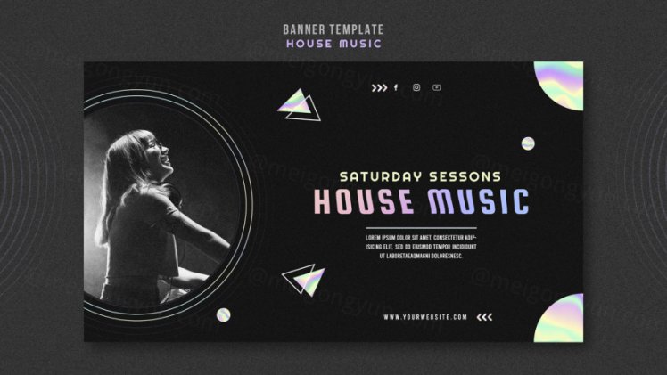 浩室电音迪厅DJ音乐宣传海报PSD模板素材 House music ad social media post template