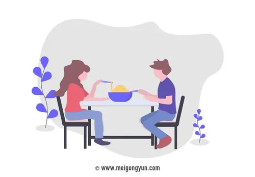 扁平化风格情侣夫妻吃饭晚餐场景矢量元素Flattened vector elements