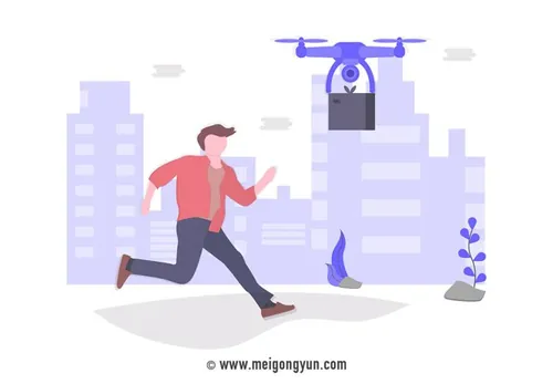 扁平化风格无人机投递场景矢量元素Flattened vector elements