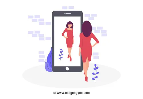 扁平化风格女孩自拍场景矢量元素Flattened vector elements