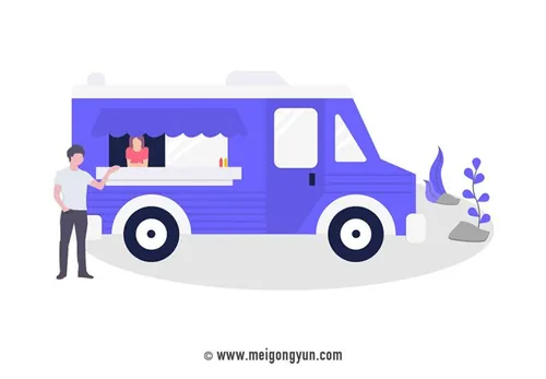 扁平化风格餐车服务场景矢量元素Flattened vector elements