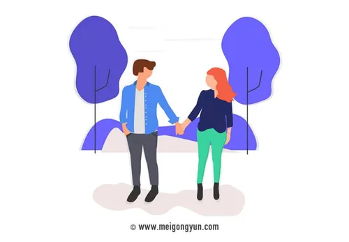 扁平化风格情侣约会牵手场景矢量元素Flattened vector elements