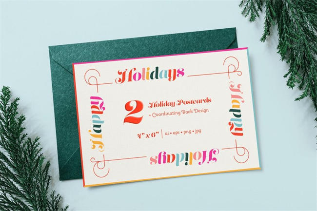 喜庆的节日明信片设计模板 Bright  Cheerful Holiday Postcards