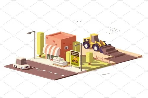 矢量农场商店图标Vector low poly compost production
