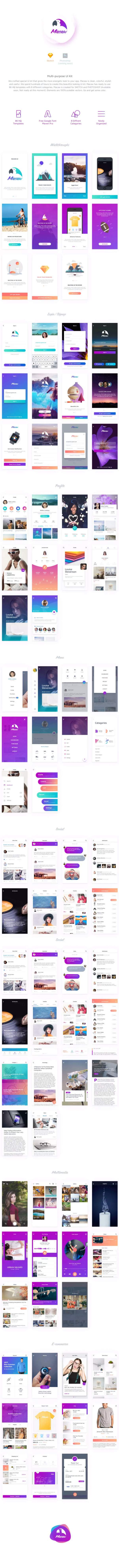 紫色系时尚的多功能APP UI KITS套装[Sketch]