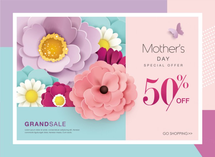 春天纸艺花卉母亲节三八妇女节女神节贺卡折页促销横幅海报banner矢量素材