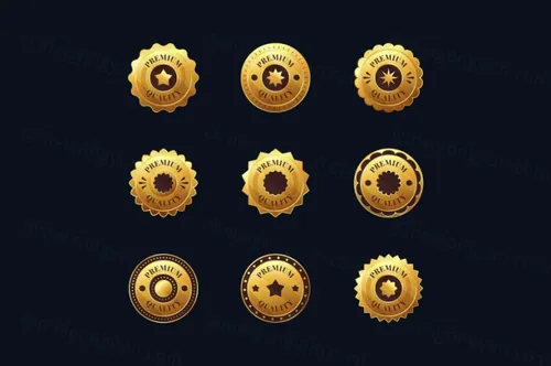 高质量奢华金色榜单奖章标签勋章徽章LOGO矢量EPS模板素材合辑