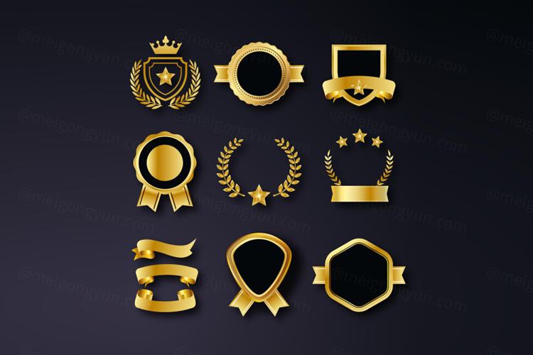 高质量奢华金色榜单奖章标签勋章徽章LOGO矢量EPS模板素材