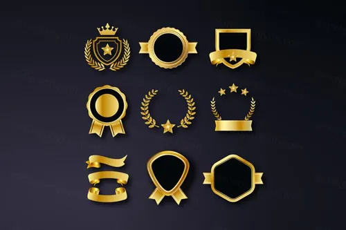 高质量奢华金色榜单奖章标签勋章徽章LOGO矢量EPS模板素材