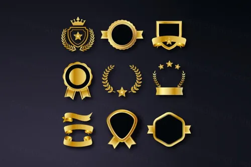 高质量奢华金色榜单奖章标签勋章徽章LOGO矢量EPS模板素材合辑