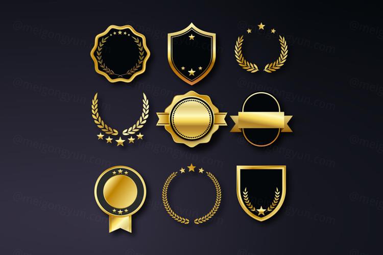 高质量奢华金色榜单奖章标签勋章徽章LOGO矢量EPS模板素材