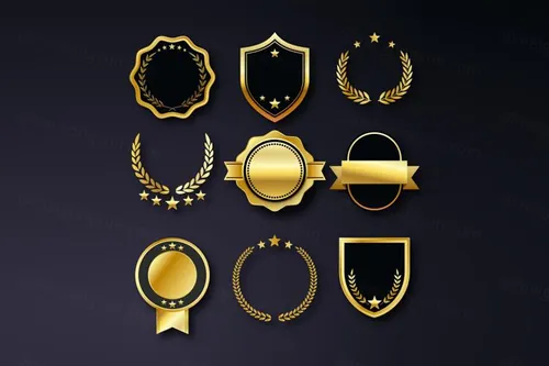 高质量奢华金色榜单奖章标签勋章徽章LOGO矢量EPS模板素材