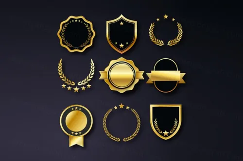高质量奢华金色榜单奖章标签勋章徽章LOGO矢量EPS模板素材合辑