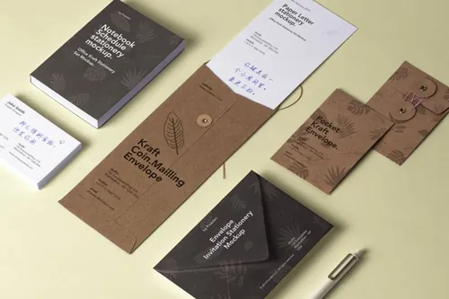 牛皮纸文具品牌样机 Psd Kraft Stationery Set Mockup