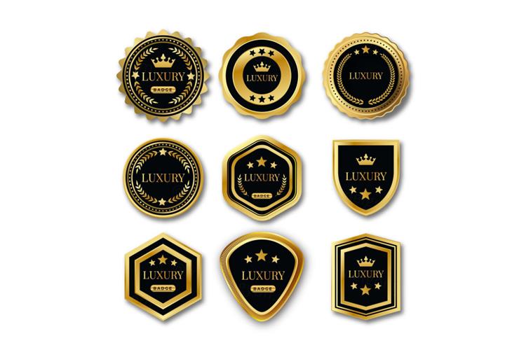 高质量奢华金色榜单奖章标签勋章徽章LOGO矢量EPS模板素材