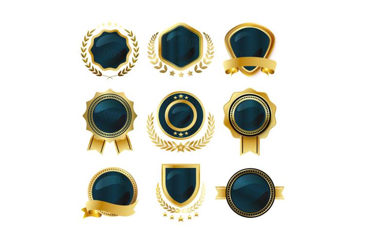 高质量奢华绿宝石镶金榜单奖章标签勋章徽章LOGO矢量EPS模