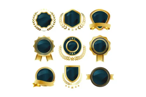 高质量奢华绿宝石镶金榜单奖章标签勋章徽章LOGO矢量EPS模板素材合辑
