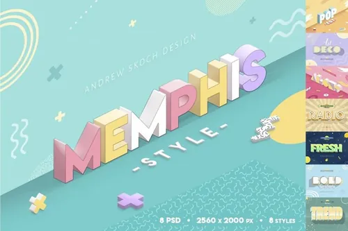 3D立体流行新孟菲斯风格图层memphis style te