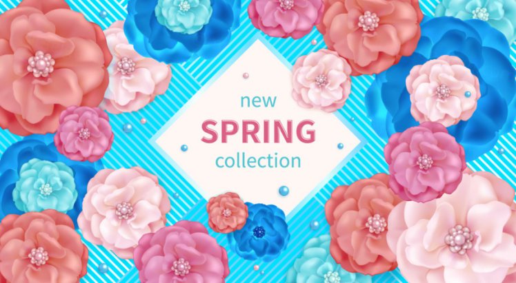 手绘粉色绿松石装饰花春天母亲节三八妇女节女神节贺卡折页矢量素材