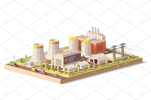 矢量低聚核电站基础设施图标Vector low poly nuclear power plant