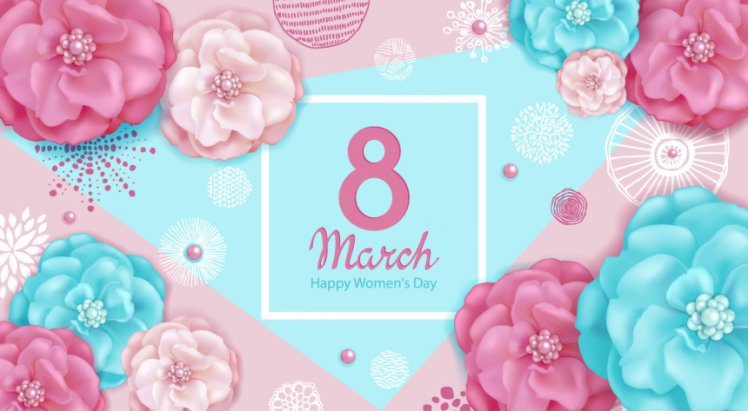 手绘粉色绿松石装饰花春天母亲节三八妇女节女神节贺卡折页矢量素材