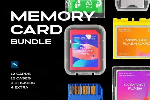 复古老物件闪存卡内存卡U盘塑料包装盒样机模板合辑 Memor