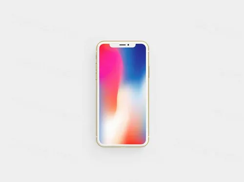 金色iPhone X手机前视图贴图展示模版 Gold Front View iPhone X Mockup