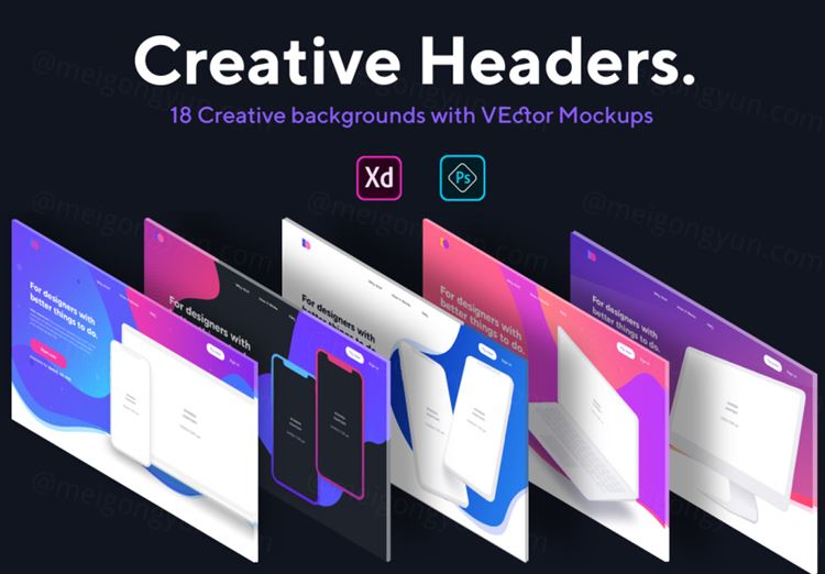 网页设计APP设计作品网页展示样机模板 Creative Headers