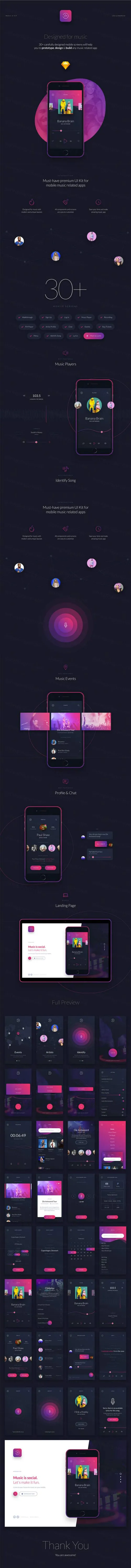 酷炫个性的音乐类APP UI KITS下载[For Sketch]