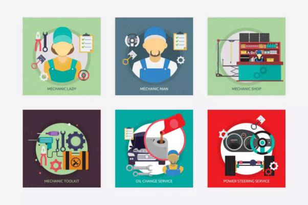 汽车维修主题矢量插画素材 Car Repair Vector Illu