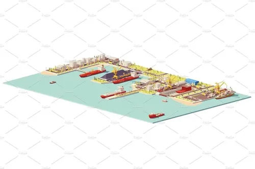 矢量低聚商业港口图标Vector low poly commercial port