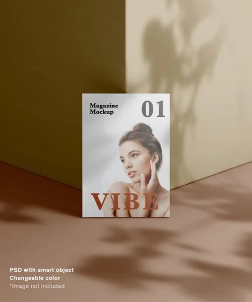 高端杂志画册封面带高级植物阴影设计提案样机PSD模板 Realistic magazine side view