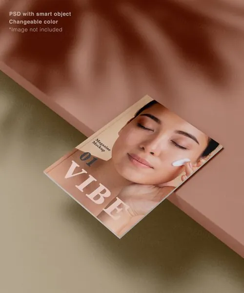 高端杂志画册封面带高级植物阴影设计提案样机PSD模板 Realistic magazine side view