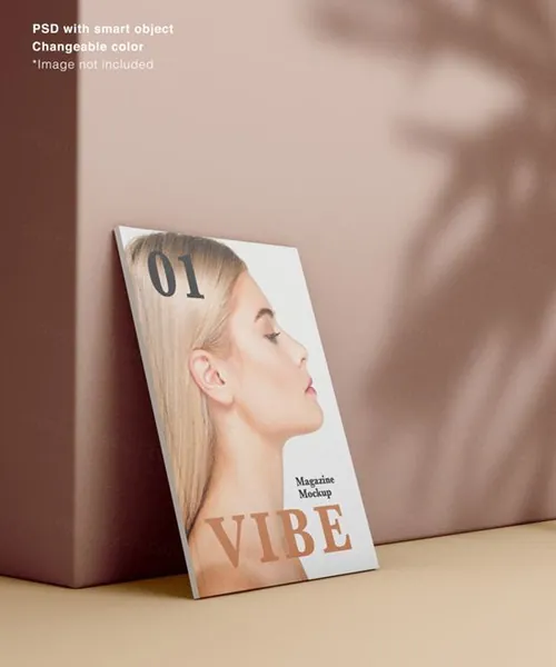 高端杂志画册封面带高级植物阴影设计提案样机PSD模板 Realistic magazine side view