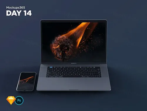 Macbook Pro苹果笔记本电脑显示设备贴图样机透视图模型Mockups 14