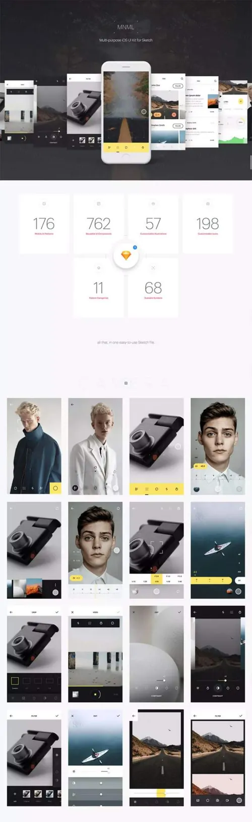 潮味十足的极简主义旅行社交摄影APP UI KITS[Sketch]
