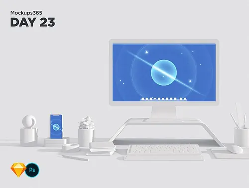 Apple苹果电脑iMac Pro显示设备贴图样机透视图模型Mockups 23