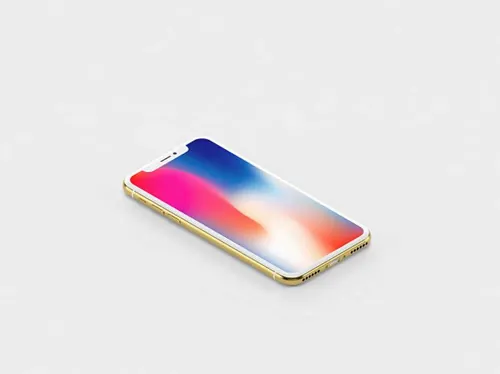 金色iPhone X手机等距视觉贴图展示模版 Gold Isometric iPhone X Mockup