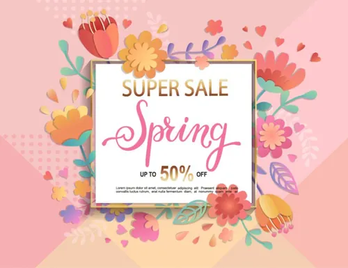 春天纸艺花卉母亲节三八妇女节女神节贺卡折页促销横幅海报banner矢量素材