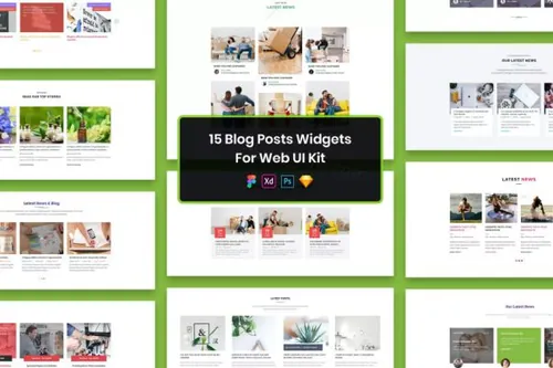 15个博客文章小组件UI设计模板 15 Blog Posts Widg