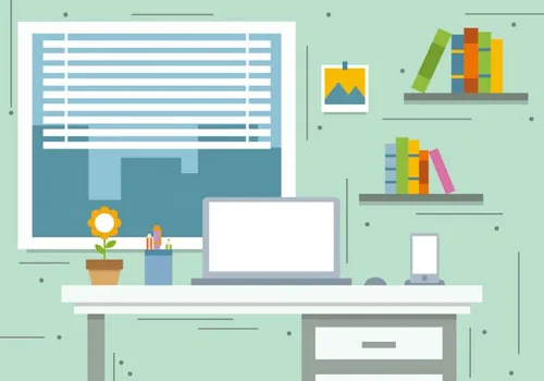 工作办公场景矢量插图Book Workstation Vector Illustration