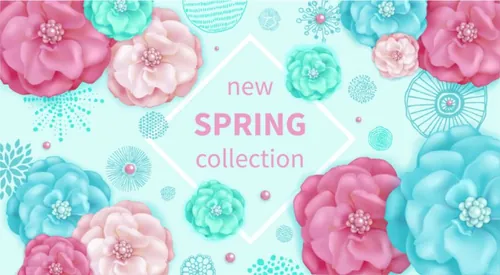 手绘粉色绿松石装饰花春天母亲节三八妇女节女神节贺卡折页矢量素材