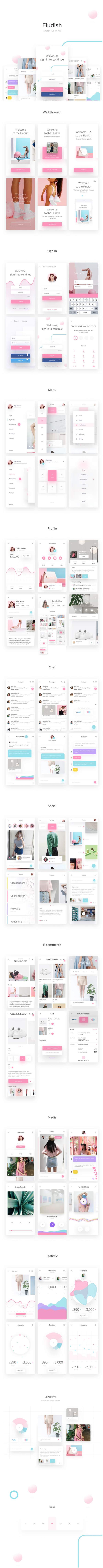 柔美女性风格多功能APP UI KITS套装下载[for sketch