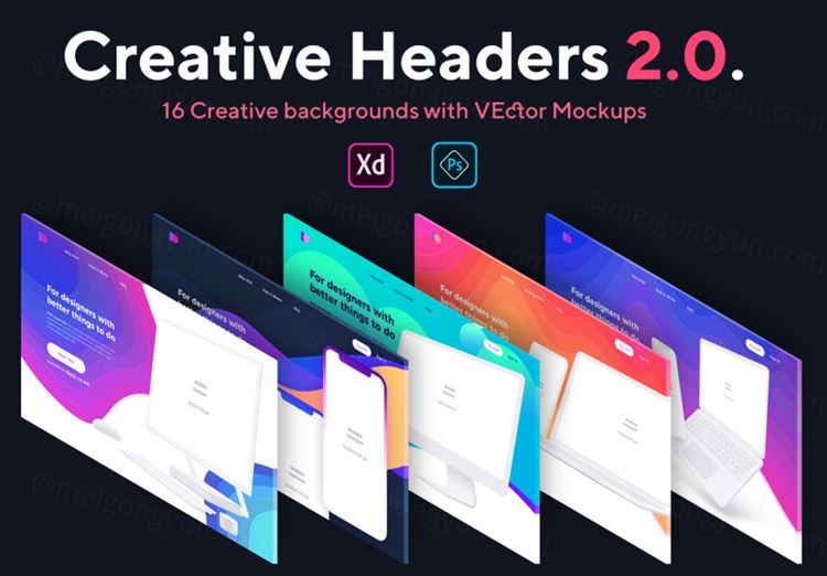 网页设计APP设计作品网页展示样机模板 Creative Headers 2.0
