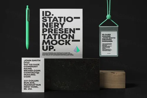 一个工作证 psd样机的完整品牌样机 ID card Psd Stationery Mockup