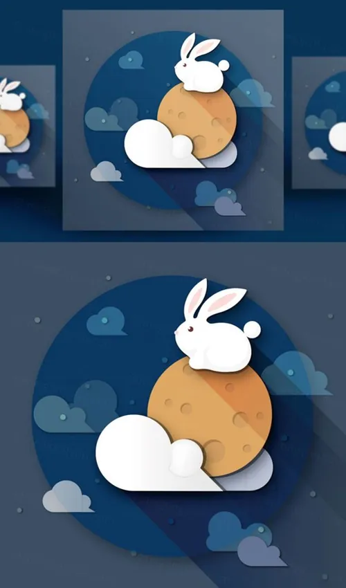 可爱卡通中秋节玉兔月亮矢量插图绘画设计素材Mid autumn